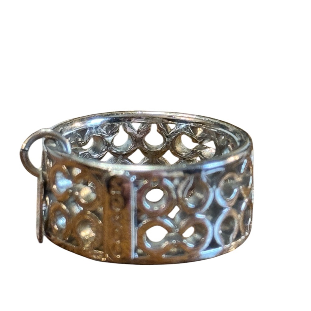 Silver Tone Coach Openwork Ring Iconic Logo band